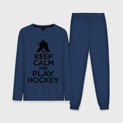 Мужская пижама с лонгсливом хлопок Keep calm and play hockey
