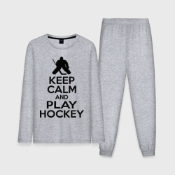 Мужская пижама с лонгсливом хлопок Keep calm and play hockey