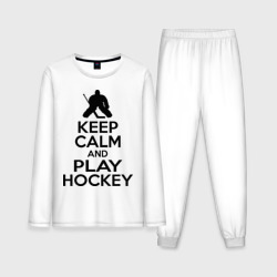 Мужская пижама с лонгсливом хлопок Keep calm and play hockey