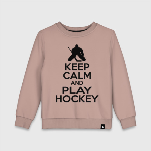 Детский свитшот хлопок Keep calm and play hockey, цвет пыльно-розовый