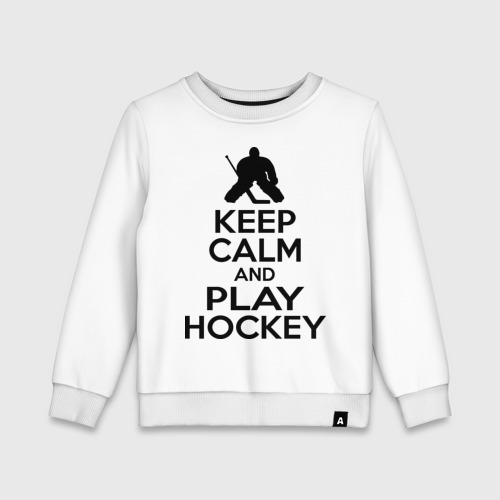 Детский свитшот хлопок Keep calm and play hockey, цвет белый