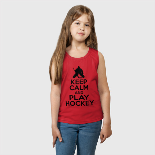 Детская майка хлопок Keep calm and play hockey, цвет красный - фото 3