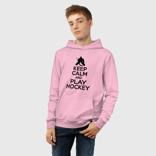 Детская толстовка хлопок Keep calm and play hockey, цвет светло-розовый - фото 6