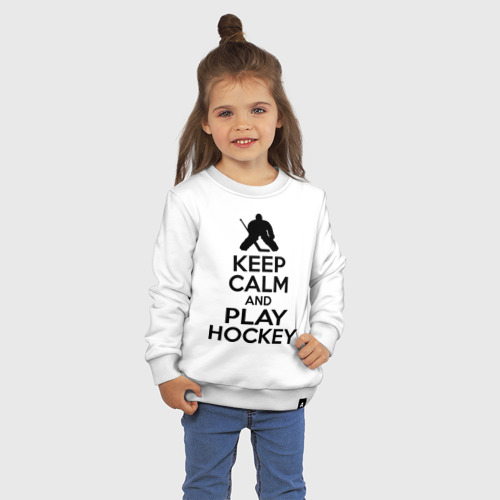 Детский свитшот хлопок Keep calm and play hockey, цвет белый - фото 3