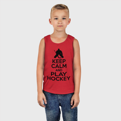 Детская майка хлопок Keep calm and play hockey, цвет красный - фото 5