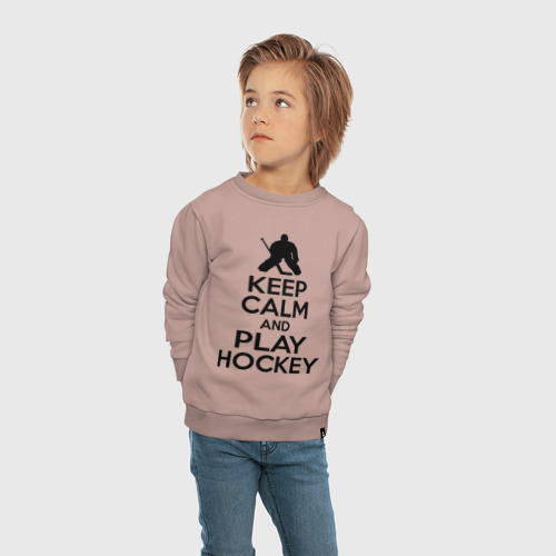 Детский свитшот хлопок Keep calm and play hockey, цвет пыльно-розовый - фото 5