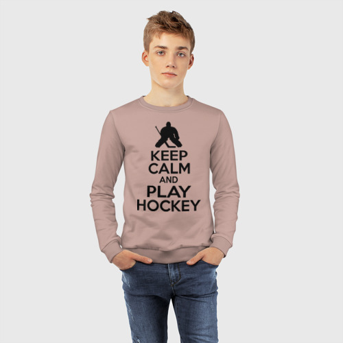 Детский свитшот хлопок Keep calm and play hockey, цвет пыльно-розовый - фото 7