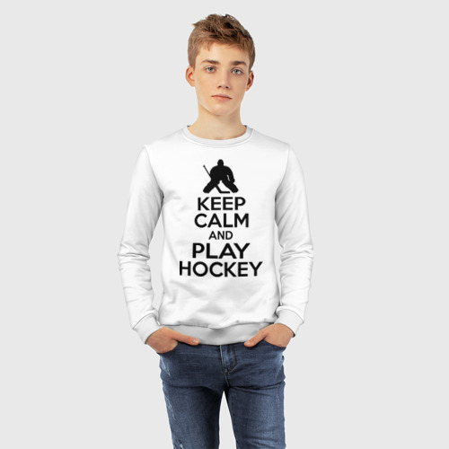 Детский свитшот хлопок Keep calm and play hockey, цвет белый - фото 7