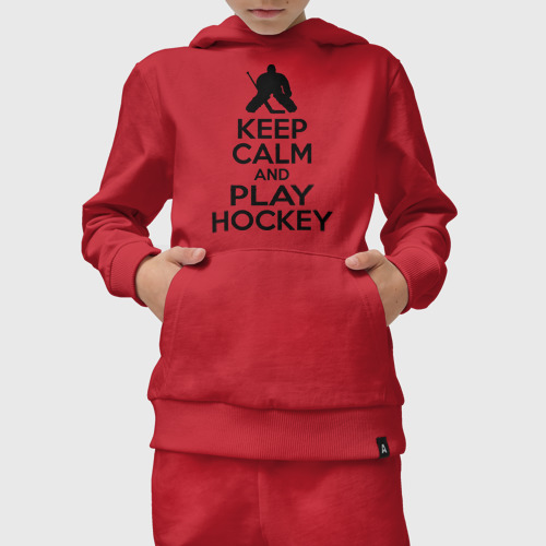 Детский костюм с толстовкой хлопок Keep calm and play hockey, цвет красный - фото 5