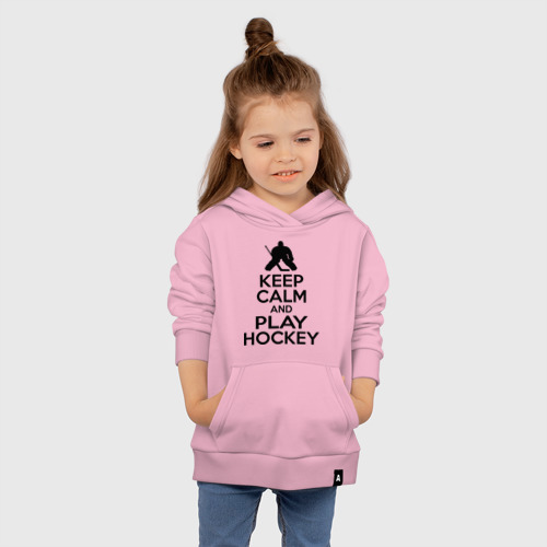 Детская толстовка хлопок Keep calm and play hockey, цвет светло-розовый - фото 4