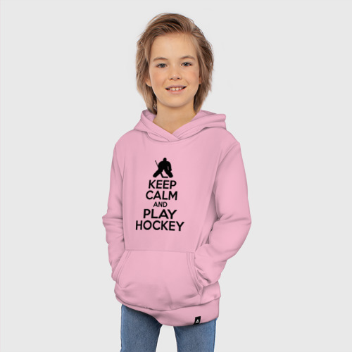 Детская толстовка хлопок Keep calm and play hockey, цвет светло-розовый - фото 5