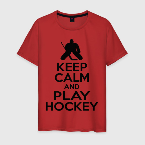 Мужская футболка хлопок Keep calm and play hockey, цвет красный