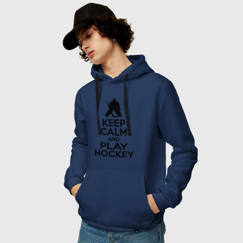 Мужская толстовка хлопок Keep calm and play hockey, цвет темно-синий - фото 3