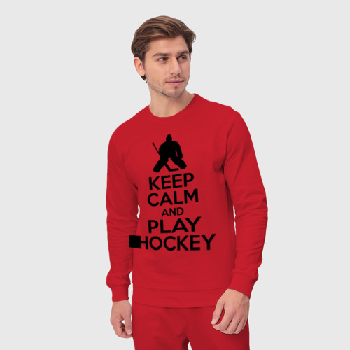 Мужской костюм хлопок Keep calm and play hockey, цвет красный - фото 5