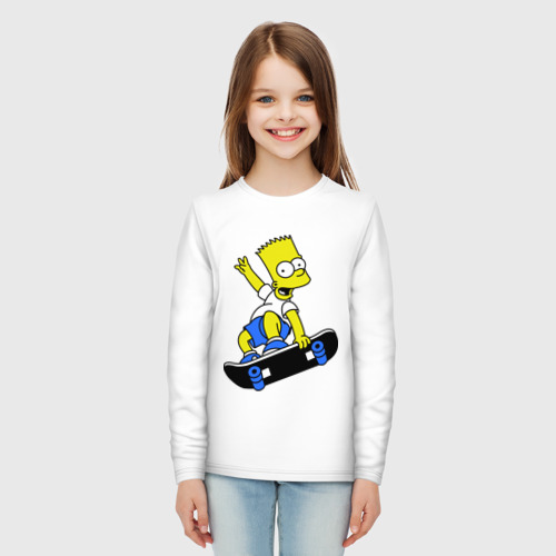 Детский лонгслив хлопок Барт на скейте, цвет белый - фото 5