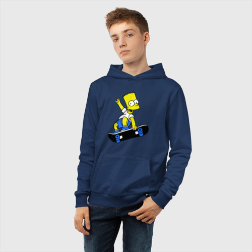 Детская толстовка хлопок Барт на скейте, цвет темно-синий - фото 6