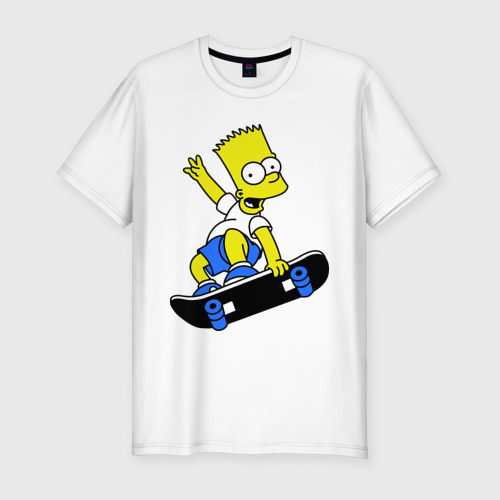 Мужская приталенная футболка из хлопка с принтом Барт на скейте, вид спереди №1