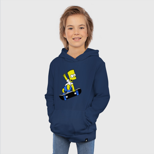 Детская толстовка хлопок Барт на скейте, цвет темно-синий - фото 5