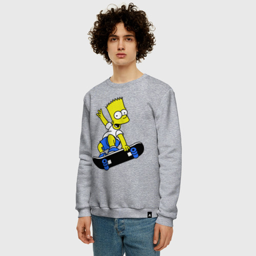 Мужской свитшот хлопок Барт на скейте, цвет меланж - фото 3