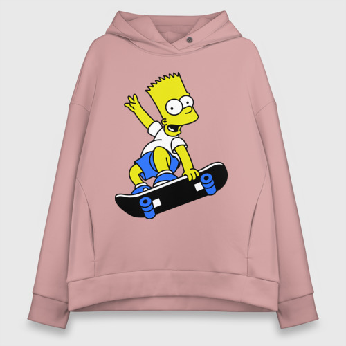 Женское худи Oversize хлопок Барт на скейте, цвет пыльно-розовый