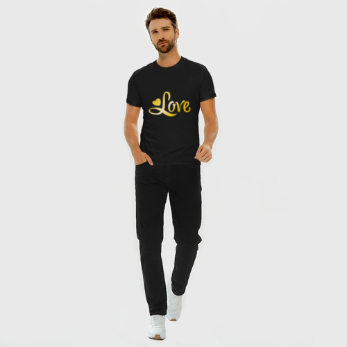 Мужская футболка хлопок Slim Love gold, цвет черный - фото 5