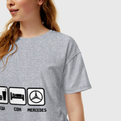 Женская футболка хлопок Oversize Главное в жизни еда, сон, Mercedes - фото 2