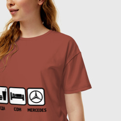 Женская футболка хлопок Oversize Главное в жизни еда, сон, Mercedes - фото 2