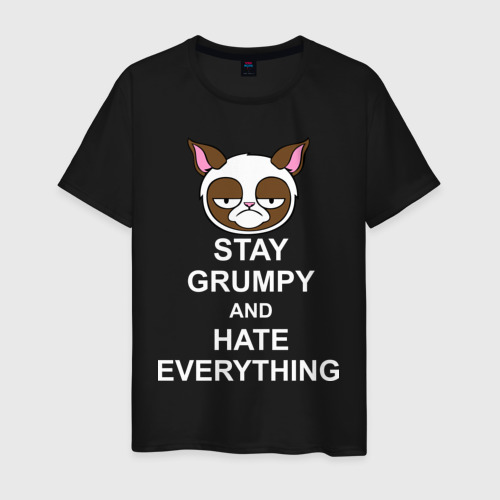 Мужская футболка хлопок Stay grumpy and hate everything, цвет черный