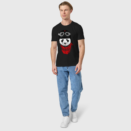Мужская футболка хлопок Панда байкер, цвет черный - фото 5