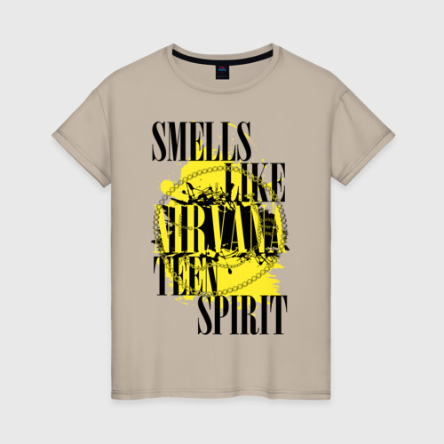 Женская футболка хлопок с принтом Smells like teen spirit, вид спереди #2