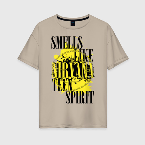 Женская футболка хлопок Oversize Smells like teen spirit, цвет миндальный