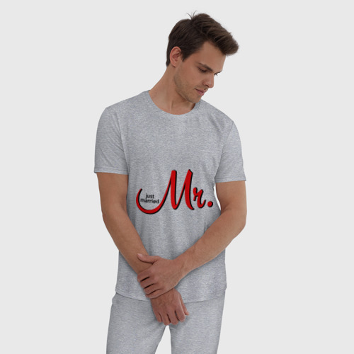 Мужская пижама хлопок Mr. Just married, цвет меланж - фото 3
