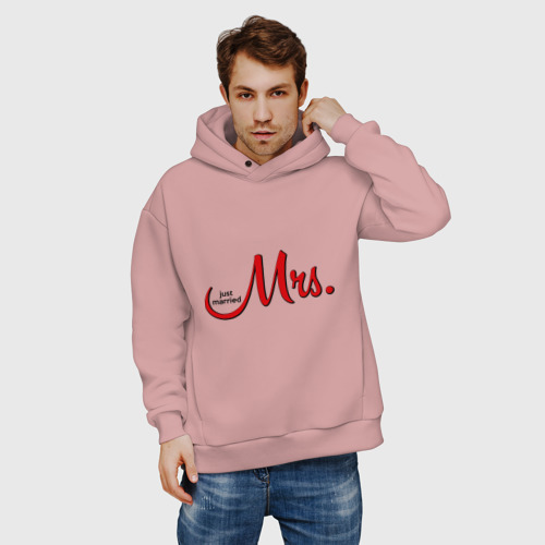 Мужское худи Oversize хлопок Mrs. Just married, цвет пыльно-розовый - фото 3