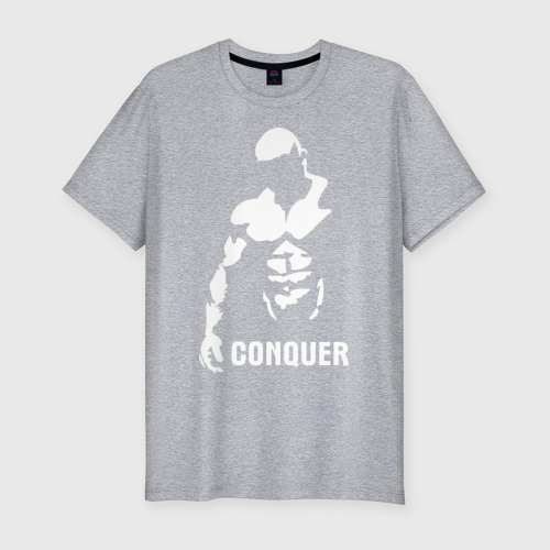 Мужская футболка хлопок Slim с принтом Conquer, вид спереди #2