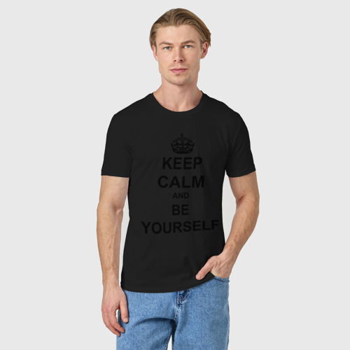 Мужская футболка хлопок Keep calm and be yourself, цвет черный - фото 3