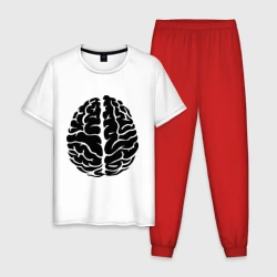 Мужская пижама с белой футболкой хлопок Он - мозг