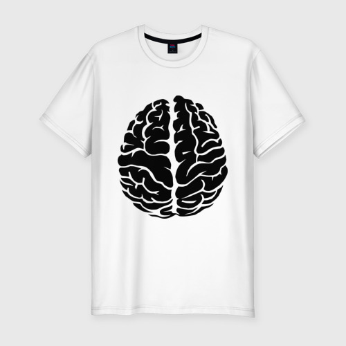 Мужская приталенная футболка из хлопка с принтом Он - мозг, вид спереди №1