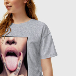 Женская футболка хлопок Oversize Язычок - фото 2