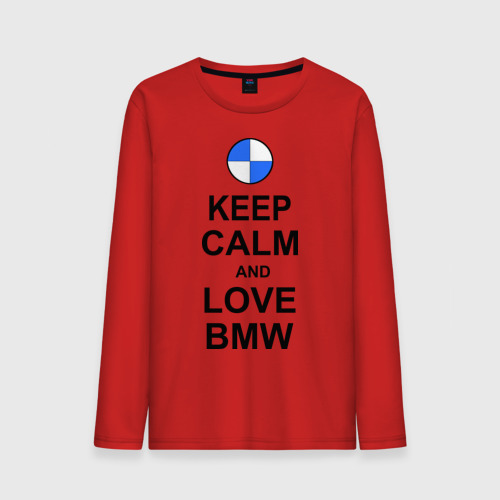 Мужской лонгслив хлопок Keep calm and love BMW, цвет красный