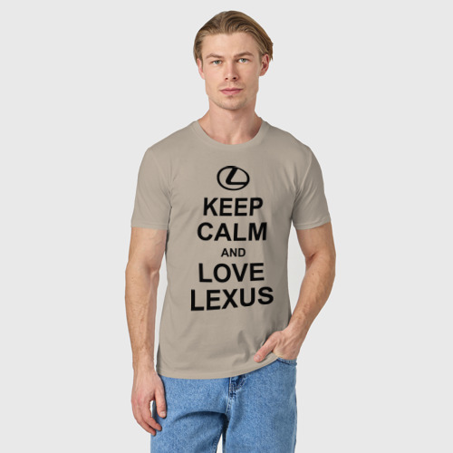 Мужская футболка хлопок Keep calm and love Lexus, цвет миндальный - фото 3