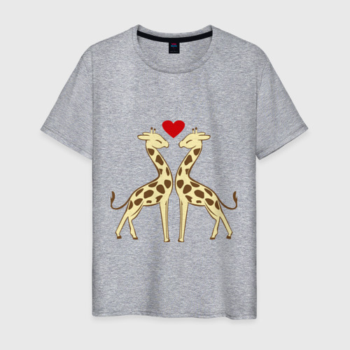 Мужская футболка хлопок Влюбленные жирафы, цвет меланж
