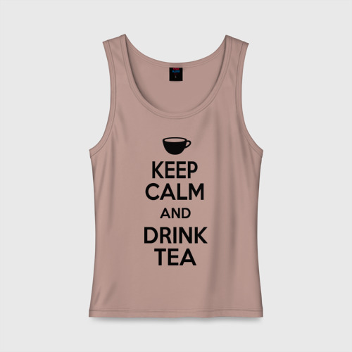 Женская майка хлопок Keep calm and drink tea, цвет пыльно-розовый