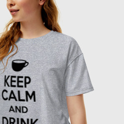 Женская футболка хлопок Oversize Keep calm and drink tea - фото 2