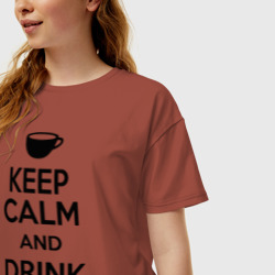 Женская футболка хлопок Oversize Keep calm and drink tea - фото 2