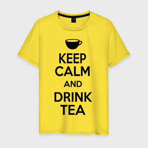 Мужская футболка хлопок Keep calm and drink tea, цвет желтый