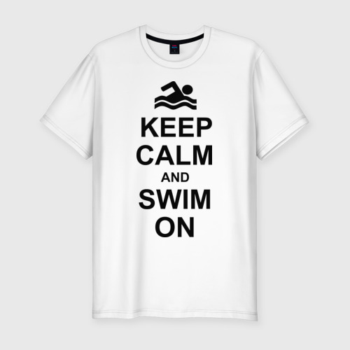 Мужская футболка хлопок Slim Keep calm and swim on., цвет белый