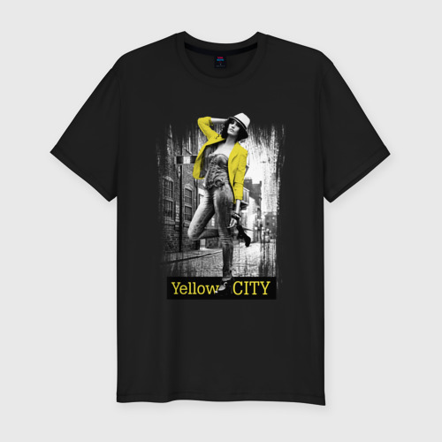 Мужская футболка хлопок Slim Yellow city, цвет черный