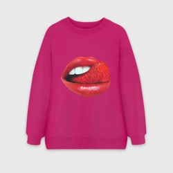 Женский свитшот oversize без начеса хлопок Губы с клубникой