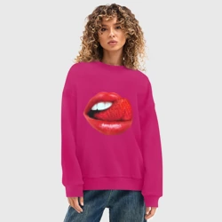 Женский свитшот oversize без начеса хлопок Губы с клубникой - фото 2