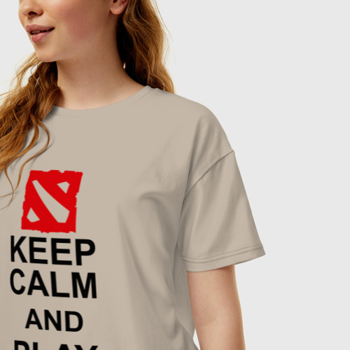 Женская футболка хлопок Oversize Keep calm and play Dota, цвет миндальный - фото 3